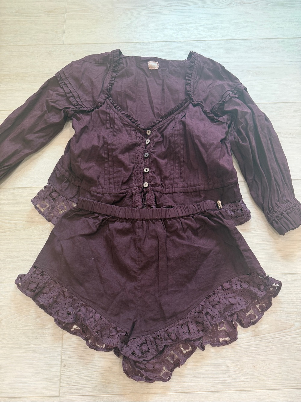 Free People matching set Lace-Trim Shorts & Top Set - Purple XS